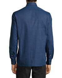 Ike Behar Patterned Sport Shirt Blue