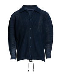 Homme Plissé Issey Miyake Pleated Long Sleeve Button Up Mesh Shirt