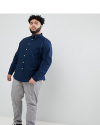 ASOS DESIGN Plus Casual Stretch Regular Fit Oxford Shirt In Navy