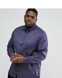 ASOS DESIGN Plus Overshirt In Blue With Double Pockets