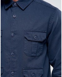 Asos Regular Fit Heavyweight Overshirt With Pockets In Navy