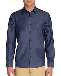 Report Collection Iridescent Chambray Woven Cotton Sportshirt