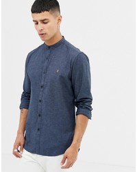 Farah S Slim Fit Grandad Collar Textured Shirt In Blue