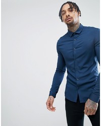 ASOS DESIGN Skinny Viscose Shirt In Navy