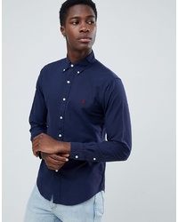 Polo Ralph Lauren Slim Fit Gart Dyed Shirt Player Logo In Navy