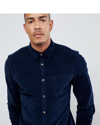 ASOS DESIGN Tall Slim Fit Stretch Cord Shirt In Navy