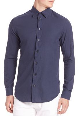 Armani Collezioni Textured Cotton Button Down Shirt 99 Saks