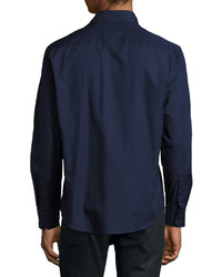 Neiman Marcus Textured Long Sleeve Sport Shirt Admiral Blue