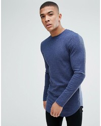 ASOS DESIGN Asos Super Longline Muscle Fit Long Sleeve T Shirt In Textured Rib In Blue Marl Marl