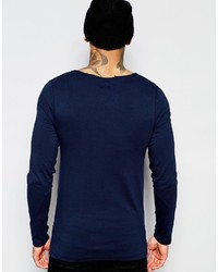 Asos Brand Extreme Muscle Long Sleeve T Shirt With Boat Neck In Navy