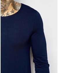 Asos Brand Extreme Muscle Long Sleeve T Shirt With Boat Neck In Navy