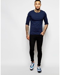 Asos Brand Extreme Muscle Long Sleeve T Shirt With Raw Edge In Navy