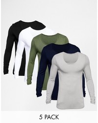 Asos Brand Extreme Muscle Long Sleeve T Shirt With Scoop Neck 5 Pack Save 23%