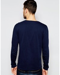 Asos Brand Long Sleeve T Shirt With Crew Neck In Navy