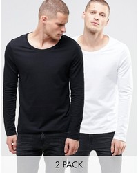 Asos Brand Long Sleeve T Shirt With Scoop Neck 2 Pack Save 19%