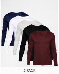 Asos Brand Long Sleeve T Shirt With V Neck 5 Pack Save 23%