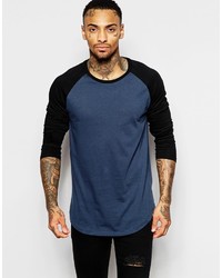 Asos Brand Longline Relaxed Long Sleeve T Shirt With Contrast Sleeves