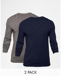 Asos Brand Muscle Fit Long Sleeve T Shirt With V Neck 2 Pack Save 19%