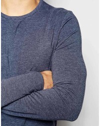 Asos Brand Muscle Long Sleeve T Shirt With Crew Neck In Navy Marl