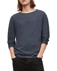 AllSaints Figure Raw Edge Long Sleeve Cotton T Shirt In Stormy Blue At Nordstrom