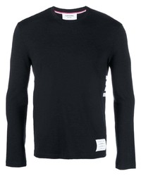 Thom Browne Logo Patch Long Sleeve Wool T Shirt