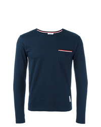 Thom Browne Long Sleeve T Shirt With Chest Pocket In Navy Jersey