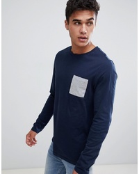 ASOS DESIGN Long Sleeve T Shirt With Contrast Pocket In Navy