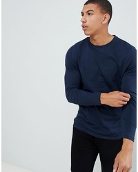 ASOS DESIGN Long Sleeve T Shirt With Crew Neck In Navy