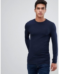 ASOS DESIGN Muscle Fit Long Sleeve T Shirt With Crew Neck In Navy