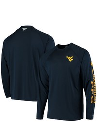 Columbia Pfg Navy West Virginia Mountaineers Terminal Tackle Omni Shade Long Sleeve T Shirt