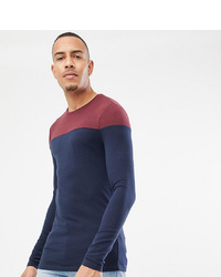 ASOS DESIGN T Sleeve T Shirt With Contrast Yoke In Navy