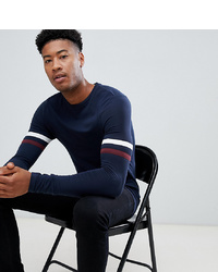 ASOS DESIGN Tall Muscle Fit T Shirt With Contrast Sleeve Stripe In Navy