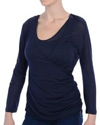 Wrap Front Side Ruched Shirt Modal Roll Up Long Sleeve