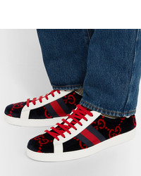 Gucci Ace Leather Trimmed Logo Print Terry Sneakers