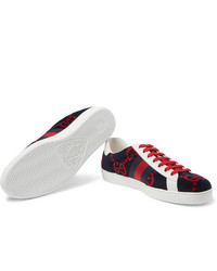 Gucci Ace Leather Trimmed Logo Print Terry Sneakers