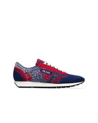 Prada Blue And Red Milano 70 Knitted Low Top Sneakers