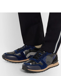Valentino Garavani Rockrunner Metallic Camouflage Print Canvas Leather And Suede Sneakers