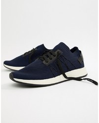 Bershka Knitted Trainer In Navy With Slogan
