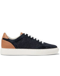 Brunello Cucinelli Leather Suede And Flannel Sneakers