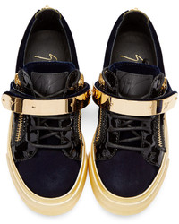 Giuseppe Zanotti Navy Velvet London Sneakers