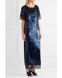 By Malene Birger Lines Sequined Stretch Mesh Maxi Dress Blue