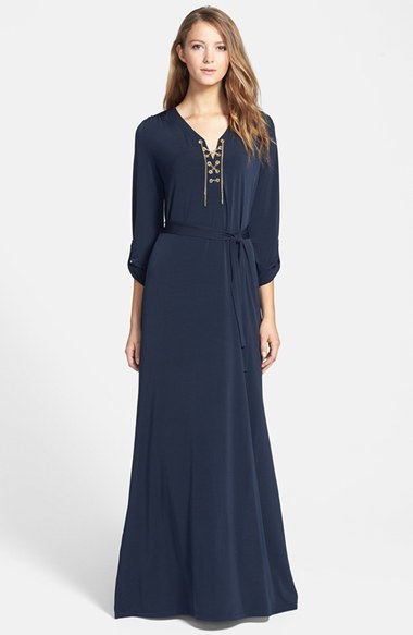 michael kors chain lace up maxi dress