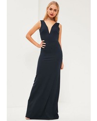 Missguided Navy V Plunge Maxi Dress