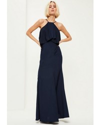 Missguided Navy Crepe Frill Maxi Dress