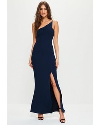 Missguided Navy Crepe One Shoulder Maxi Dress