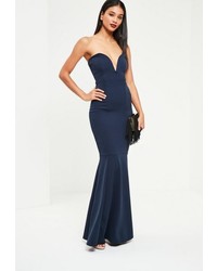 Missguided Navy Sweetheart Neck Maxi Dress