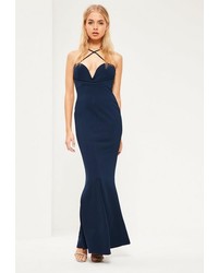 Missguided Navy V Bar Cross Front And Back Maxi Dress