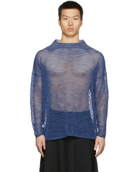 Sulvam Blue Knit Mesh Sweatshirt