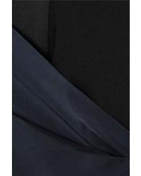 Diane von Furstenberg Alexander Two Tone Crepe And Satin Wrap Midi Dress Navy