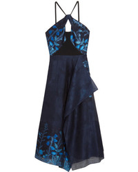 Roland Mouret Marshall Cady Paneled Fil Coup Organza Midi Dress Midnight Blue